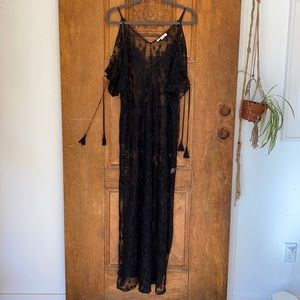 FAVLUX lace maxi sheer dress coverup tassels LARGE swim cover